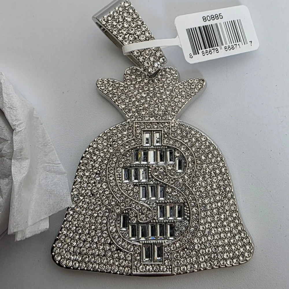 NEW Men's‎ Invicta Elements Stack Mode Iced Out Pendant & 21.65 in Chain Silver